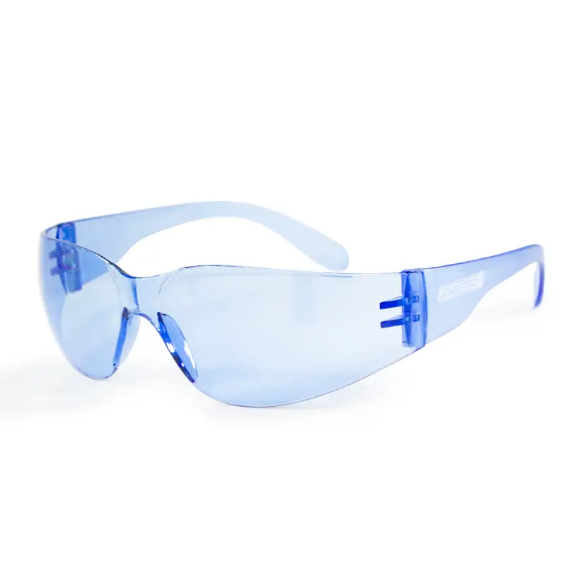 Blue safety glasses offering comfortable protection and clear vision for high impact protection