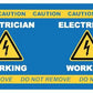 Blue safety tag with Electrician Working warnings on ELECTRICIAN DoorJamm product