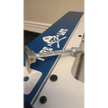 Blue skateboard deck with skull graphic design for Set of Irons - Nickel/Red
