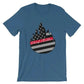 Blue t-shirt with black and white American flag flame design and Chief Miller text