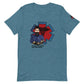 Blue t-shirt with cartoon medical professional and EMT Star of Life design in Heather Prism Dusty