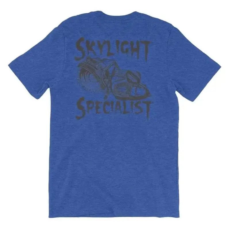 Blue t-shirt in Heather True Royal with Skylight Specialist design for comfortable wear