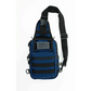 Blue tactical bleeding control sling bag with black straps and American flag patch