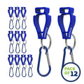 Blue utility clips with carabiners for glove clip safety holder and safety holder use