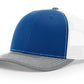 Blue and white trucker hat with leather patch for first responders and firefighters in Dumpster Fire collection