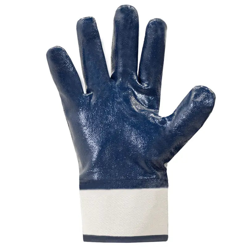 Blue coated nitrile safety work glove with white cuff from Fully Coated Nitrile collection