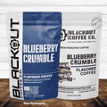 A bag of Blueberry Crumble Flavored Coffee by Blackout Coffee Co, reflecting its premium quality and unique blueberry flavor.