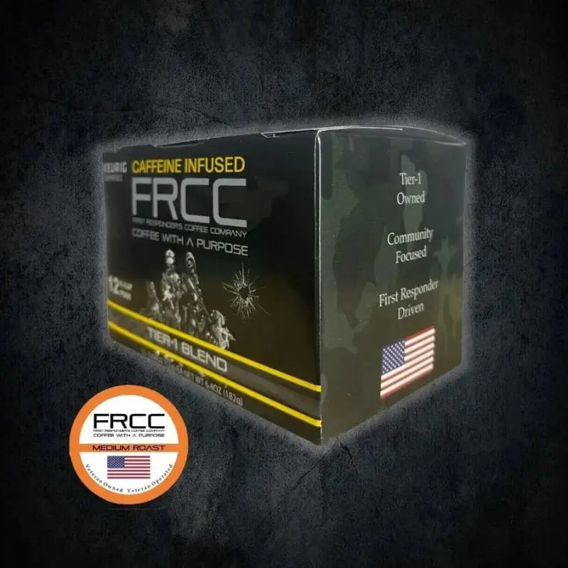 FRCC caffeine-infused coffee pods box 12ct tier-1 with American flag design