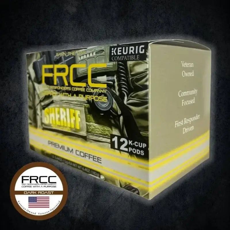 Box of FRCC Sheriff-branded Keurig coffee pods, 12ct Sheriff Deputy K-cups