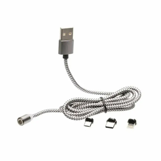 Braided Nylon Cord Magnetic USB Charging Cable with Micro USB, Type C, and Apple Tips