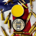 Round tin of Breach Moustache Wax Strong Hold with military-style emblem on lid