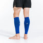 Bright blue calf compression sleeves worn on bare legs with black shorts