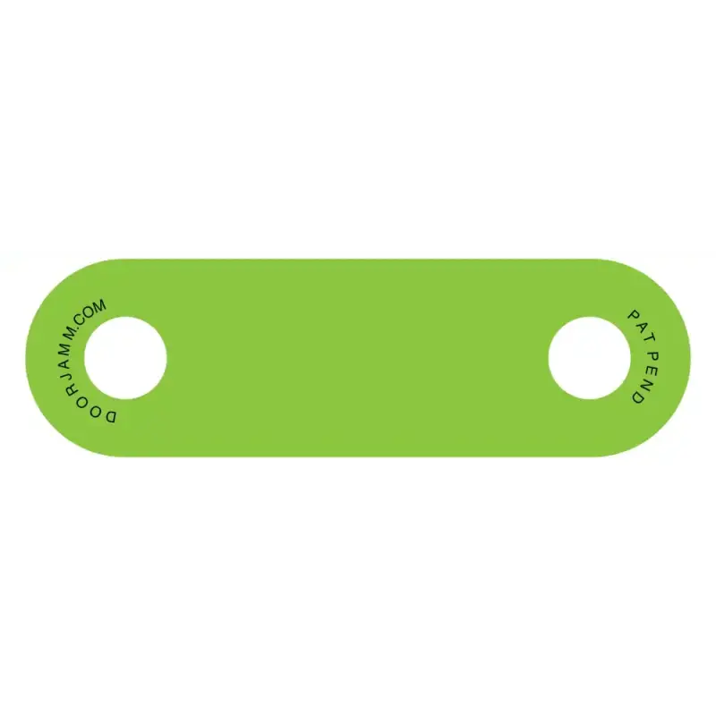 Bright green Plain DoorJamm bottle opener with two circular holes for first responders