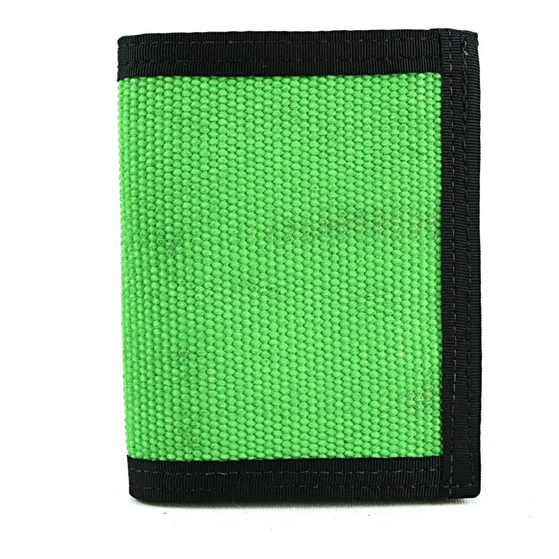 Bright neon green wallet with black trim in Coyote Combat Leather for style and durability