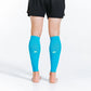 Bright turquoise calf compression sleeves paired with black shorts for athletic wear