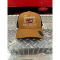 Brown and black Banquet Retro Hat with American Fire Brigade logo embroidered on front