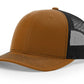 Brown and black trucker hat with leather patch for first responders and firefighters