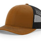 Brown and black trucker hat with leather patch for first responders firefighters police