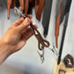 Brown leather suspender clips for first responders firefighter police Glove Strap Dual Clip No.2