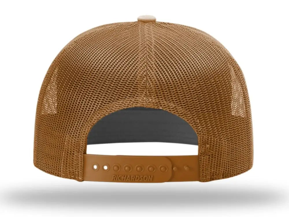 Brown mesh-backed Staple Hat in Caramel with snap closure for first responders