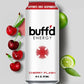 Buff’d Energy Cherry Flash can with fresh cherries and lime slices for first responders