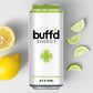 Buff’d Energy Citrus Charge can surrounded by fresh lemon and lime slices