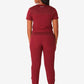 Burgundy athletic jumpsuit back view, highlighting Women’s Tuckable One-Pocket design