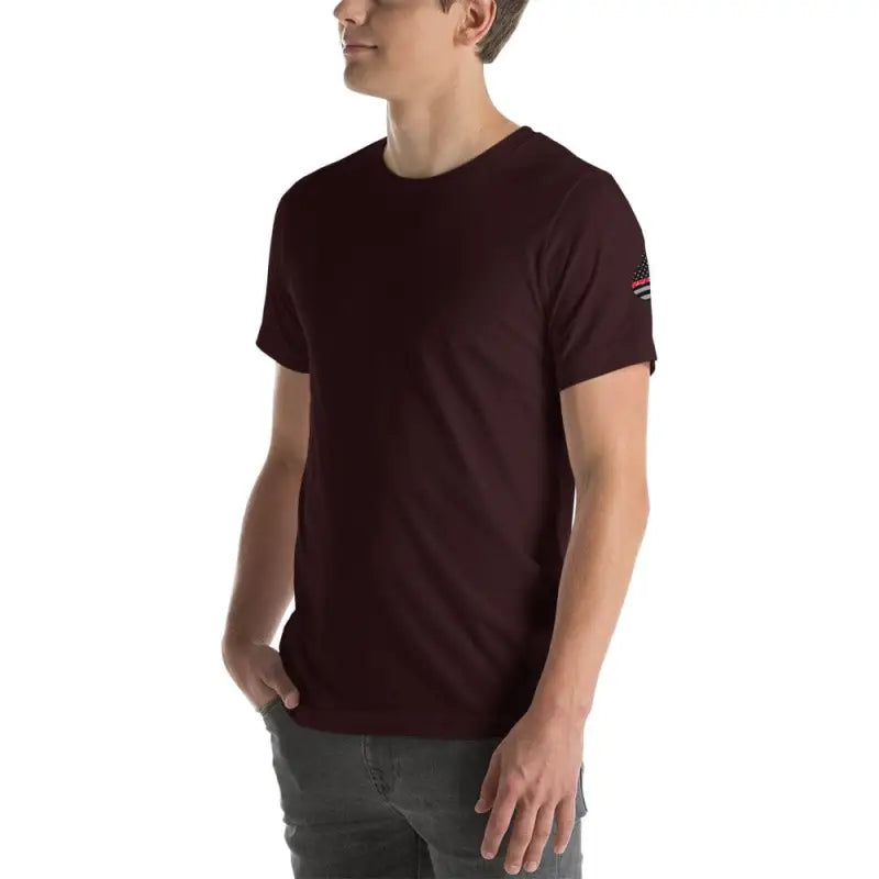 Burgundy Engine 19 Short-Sleeve Unisex T-Shirt with back logo, perfect for all styles