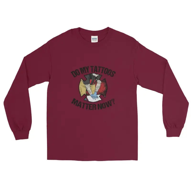 Burgundy firefighter long sleeve t-shirt with cartoon eagle graphic and ribbed cuffs