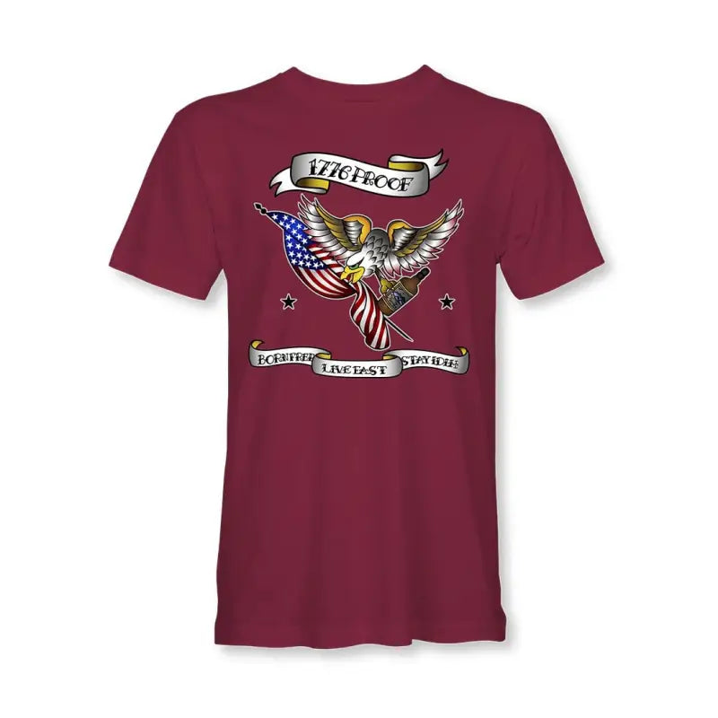 Burgundy 1776 Proof Born Free Shirt with Eagle and American Flag, Cardinal Navy 2XL