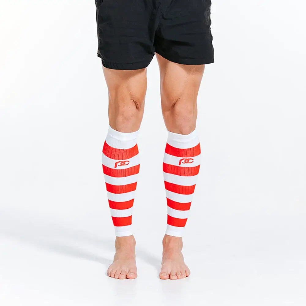 Chief Miller Compression Sleeves>Calf Sleeves Calf Sleeves, White and Red Stripe Apparel