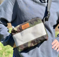 Handmade Fanny Pack USA made from decommissioned fire hose material, emphasizing durability and unique camo design.