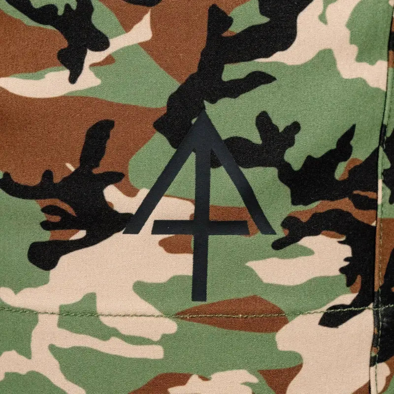 Camouflage fabric with black symbol on Carrier Training Shorts 5 Inseam for concealed carry