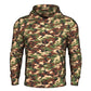 Camouflage hooded sweatshirt featuring durable hoodie fabric, convenient hand pocket, smooth draws