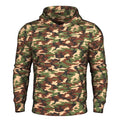 Camouflage hooded sweatshirt featuring durable hoodie fabric, convenient hand pocket, smooth draws