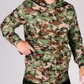 Camouflage durable hoodie with hand pocket and smooth draws featuring concealed handgun