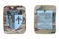 Camouflage body armor side plates with Redemption Tactical Level III logo and info