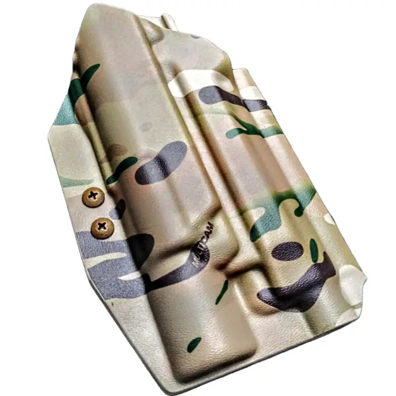 Camouflage-patterned Multimount Holster X300-U with brass screws for secure fit