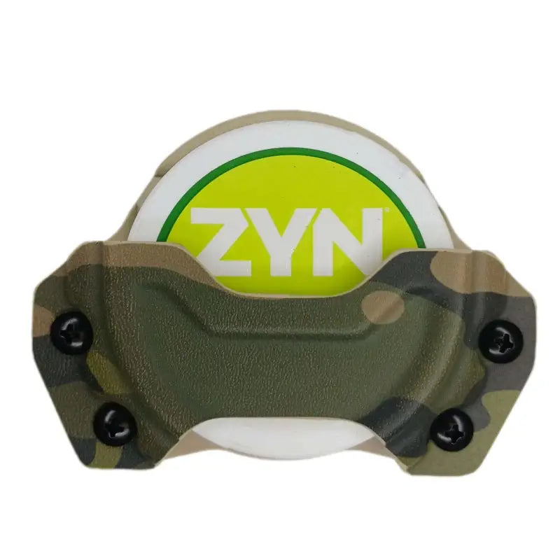 Camouflage-patterned Zyn Can Holder with visible design and mounting bracket