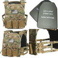 Camouflage tactical body armor with MOLLE webbing and large size ballistic plates