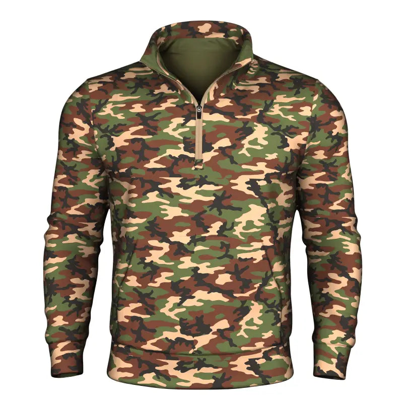 Camouflage quarter-zip sweatshirt from Durable Quarter Zip collection, stylish and durable quarter zip pullover