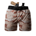 Camouflage carrier training shorts with gun holster and concealed carry design