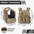 Camouflage tactical body armor with molle webbing and interior pouch, large size, by Redemption Tactical