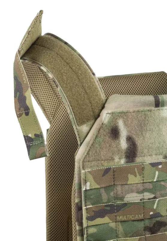 Lightweight Plate Carrier in coyote tan with removable MOLLE webbing and mesh padding