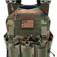 Camouflage tactical vest with pouches and American flag patch, Redemption Tactical plate carrier