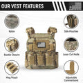 Camouflage tactical vest with pouches and adjustable straps for large size body armor by Redemption Tactical