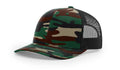 Camouflage trucker hat with Serpent Skull Leather Patch and Skull Leather Patch design