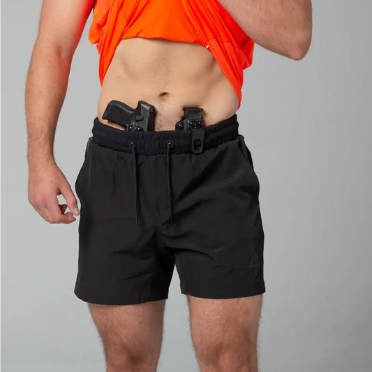 Black Carrier Training Shorts with built-in holsters for concealed carry from Arrowhead Tactical