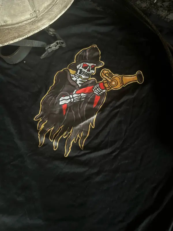 Cartoon ghost with beanie and trumpet on Pipeman Reaper Fitted Tri-Blend Level Tees