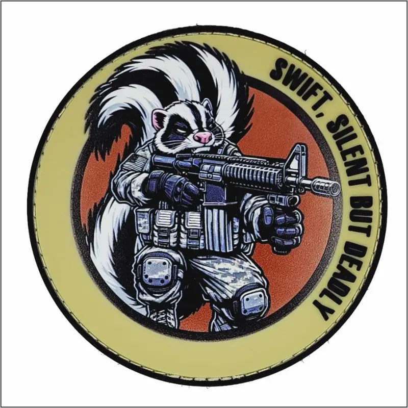 Cartoon Tactical Skunk in military gear, featured in Street Cat Collection PVC patch